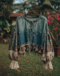 Spring/Summer Color Block Denim Cotton Linen Embroidered Top2695
