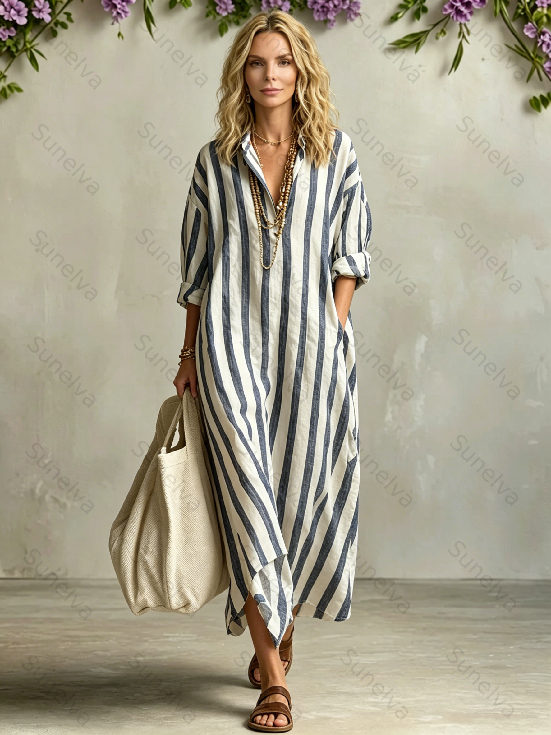 Casual And Cozy Striped Linen-cotton Dress 587b