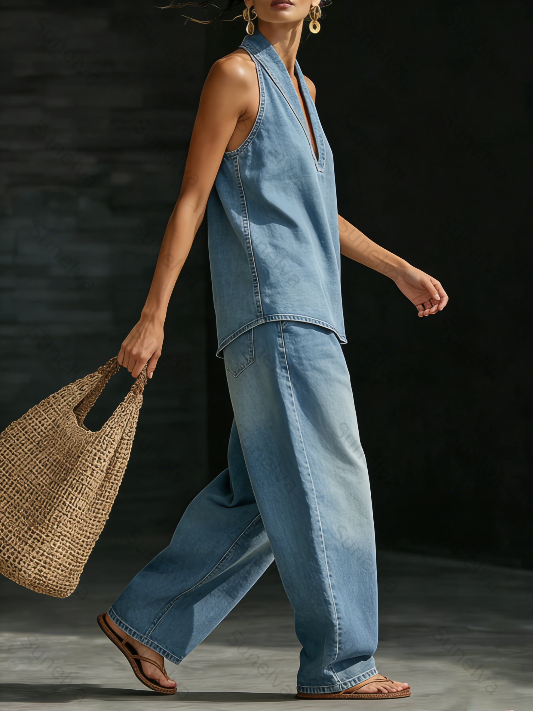Cozy Minimalist Two-piece Denim Set 3bb3