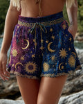 Women's Summer Star and Moon-Themed Embroidered Shorts 3877