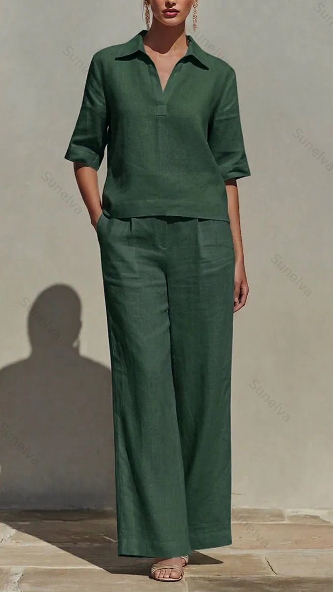 New Arrivals🔥Women's Solid Cotton Linen Two-Piece Set 66fd
