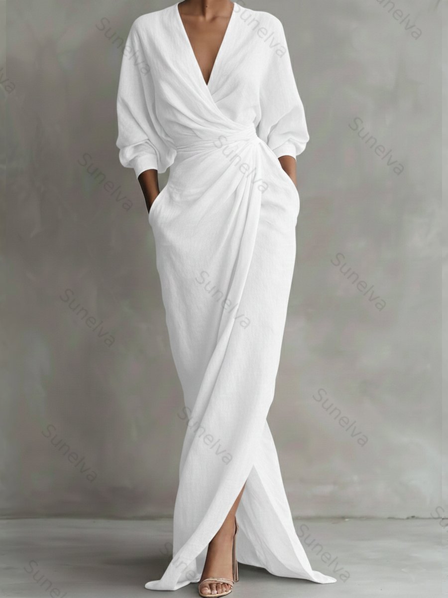 Women's Linen And Cotton Extra-long Dress 7e55
