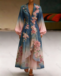 Women's Vacation Irregular Ruffle Flowers Embroidery Denim Dress 5897