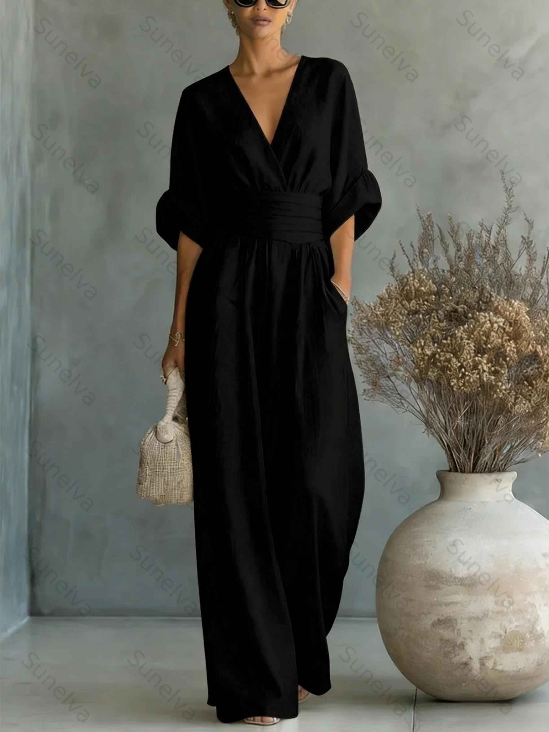 Elegant Vacation Casual Fashion V-neck Waist Jumpsuit 469e