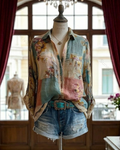 Women's Spring Retro Floral Embroidered Shirt & Short Two-Piece Set  6446