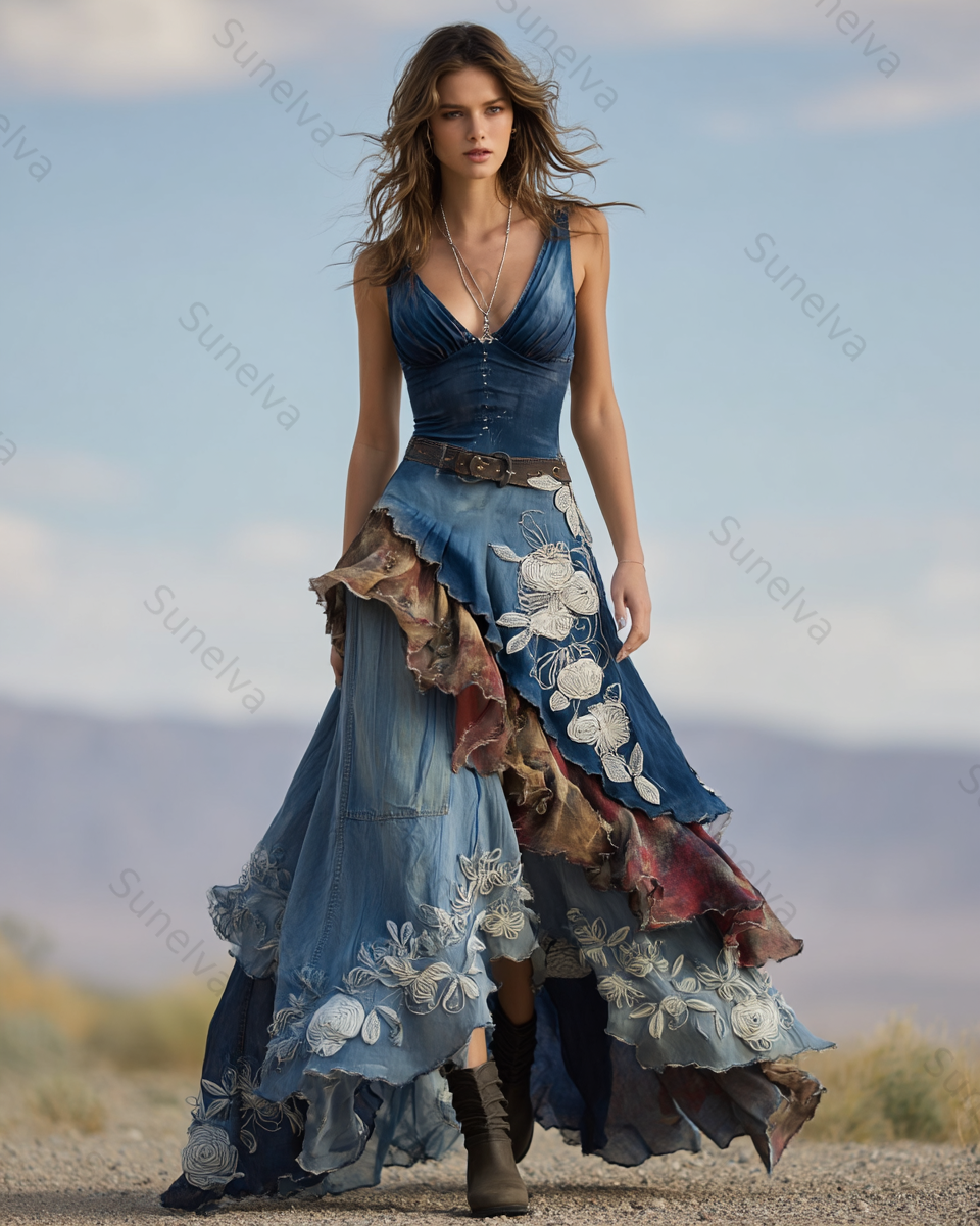 Summer outdoor ruffle patchwork dress2221