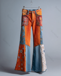 Spring/Summer Color Block Denim Linen Flared Pants1393