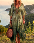 Women's Summer Elegant Floral Embroidery Gradient Chiffon Dress  8691