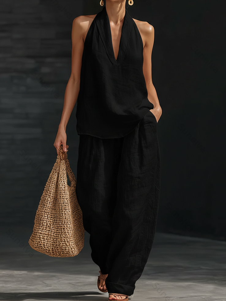 Casual And Cozy Minimalist Linen Two-piece Set 7054