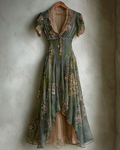 Women's Elegant Snake Print Irregular Ruffle Mesh Dress 1747