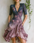 Women's Vintage Floral Embroidery Tie-Dye Gradient Linen Blend Dress 6383