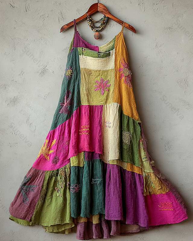 Vintage color-blocked floral maxi dress 2707