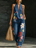 Women's Loose-Fit Shirt & Washed Jeans Two-Piece Set 7484
