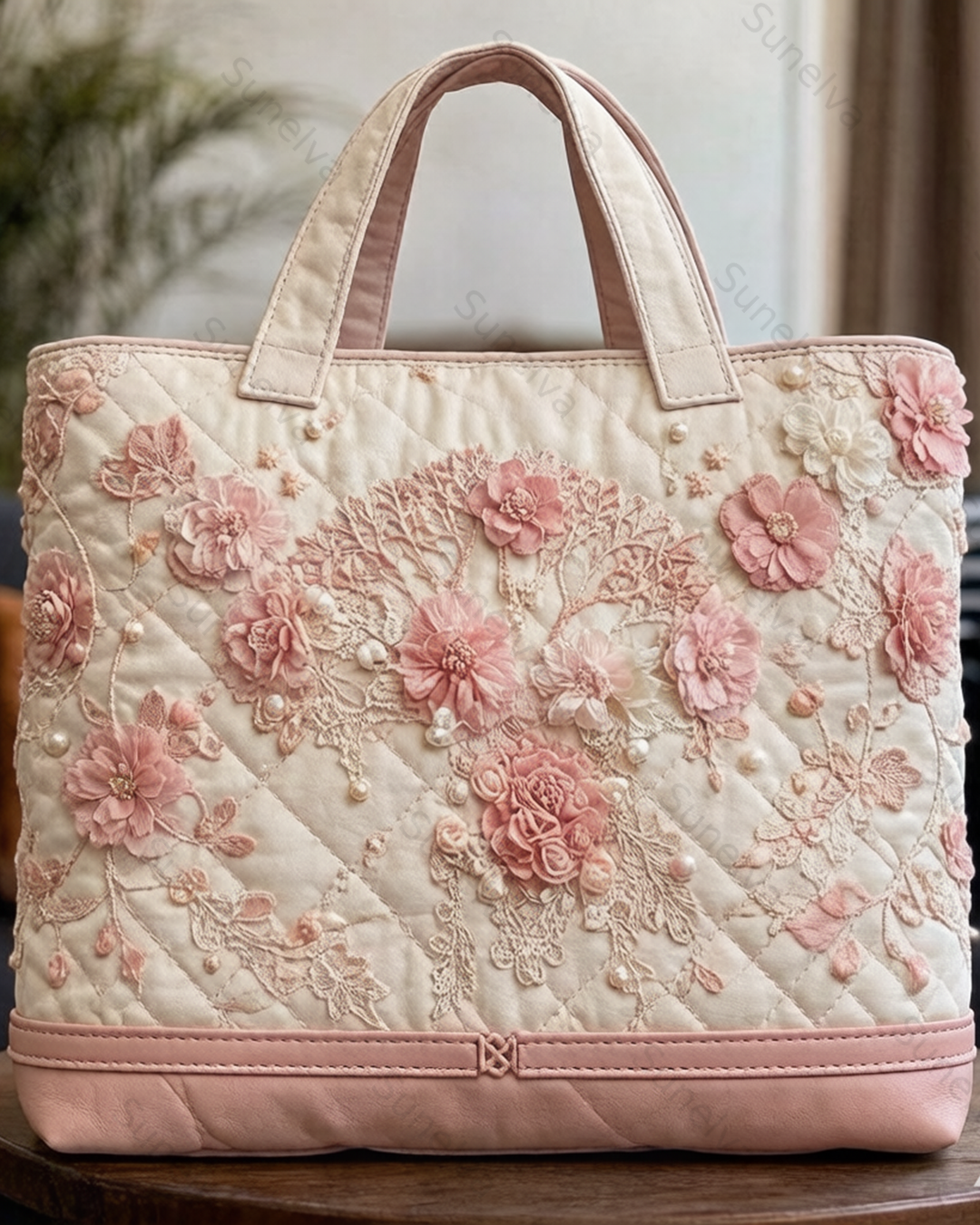 Floral-themed embroidered fashion item: quilted handbag 6578