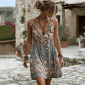 Women's Pink Rose Embroidery Art Suspender Mini Dress b7f9