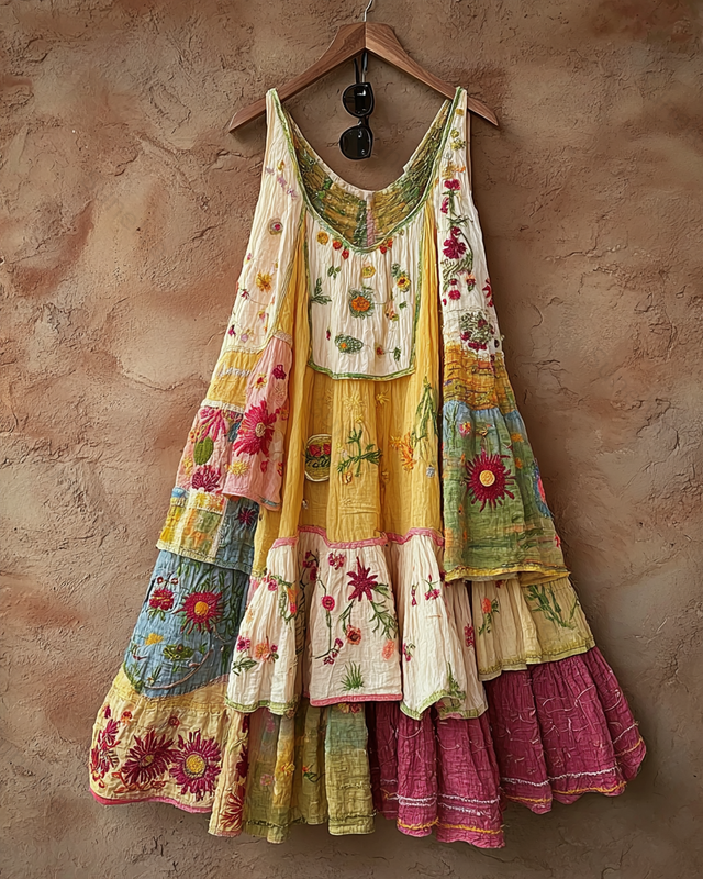 Vintage color-blocked floral mini dress 6975