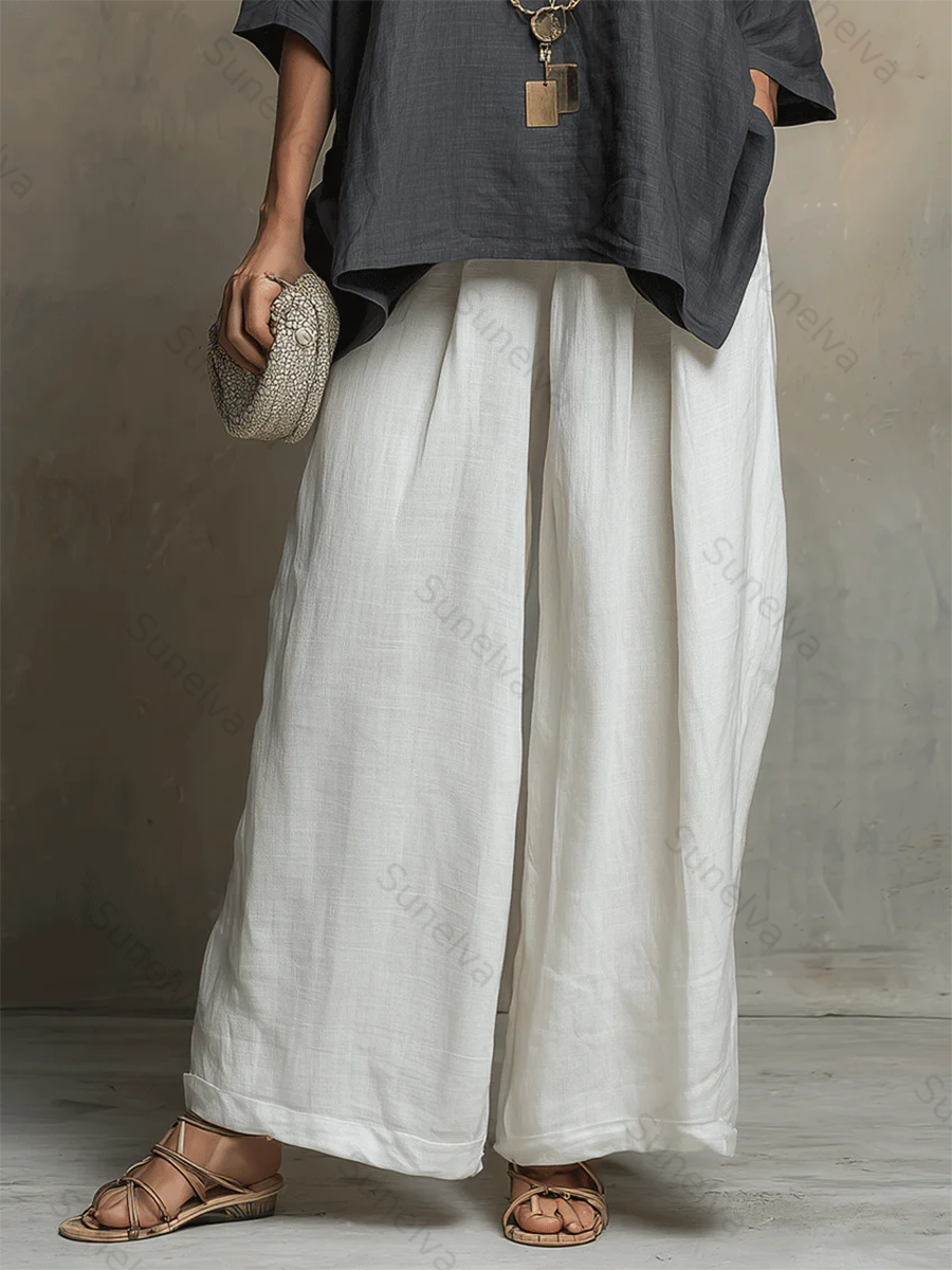 Cozy Cotton-linen Irregular Top And Wide-leg Pants Two-piece Set 95ff