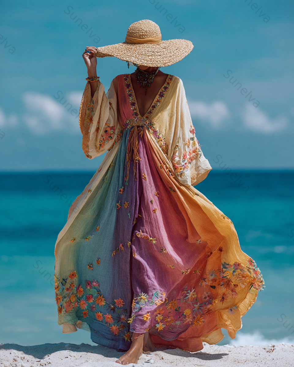 Seaside Vacation Bohemian Style Full-Length Dress 1540