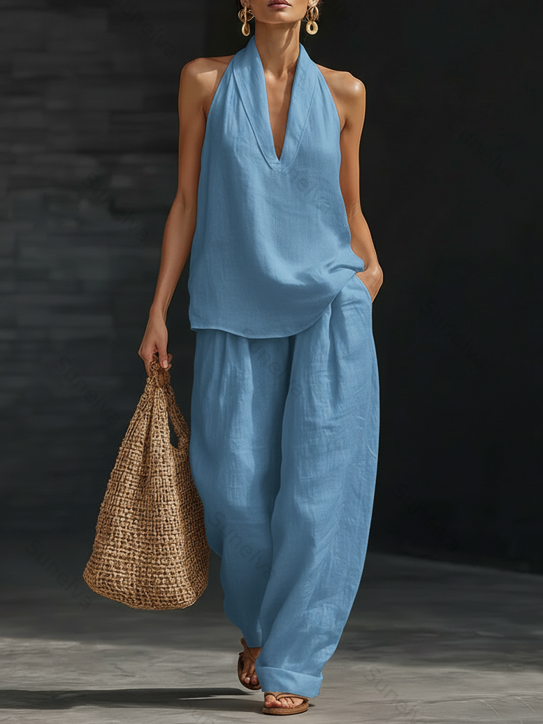 Casual And Cozy Minimalist Linen Two-piece Set 7054