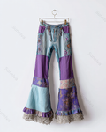 Spring/Summer Color Block Denim Linen Flared Pants1643