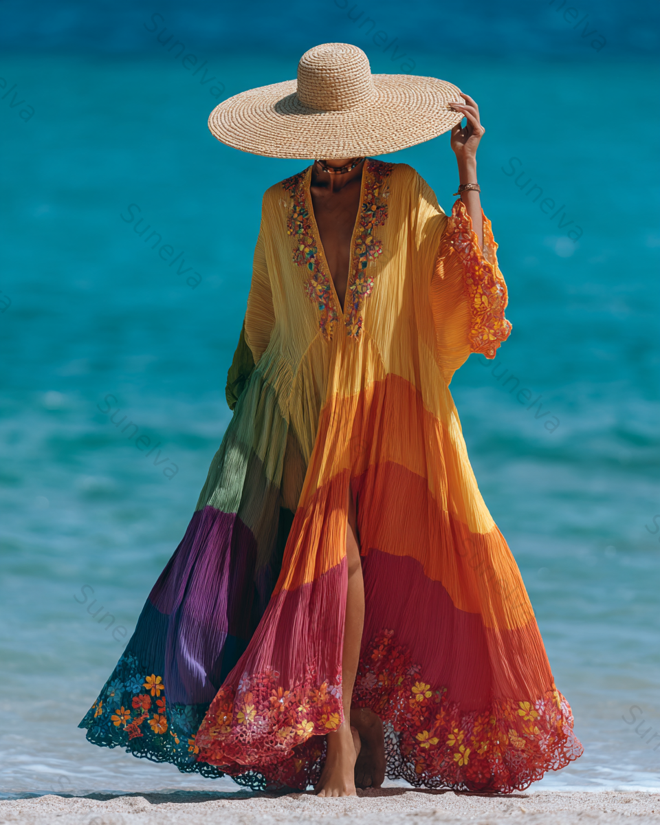 Seaside Vacation Bohemian Style Full-Length Dress 9380