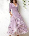 Women's Vacation Irregular Ruffle Flowers Embroidery Dress 1649