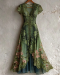 Women's Elegant Snake Flowers Print Irregular Mesh Dress 9640