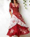 Women's Vacation Irregular Ruffle Flowers Embroidery Dress 3439