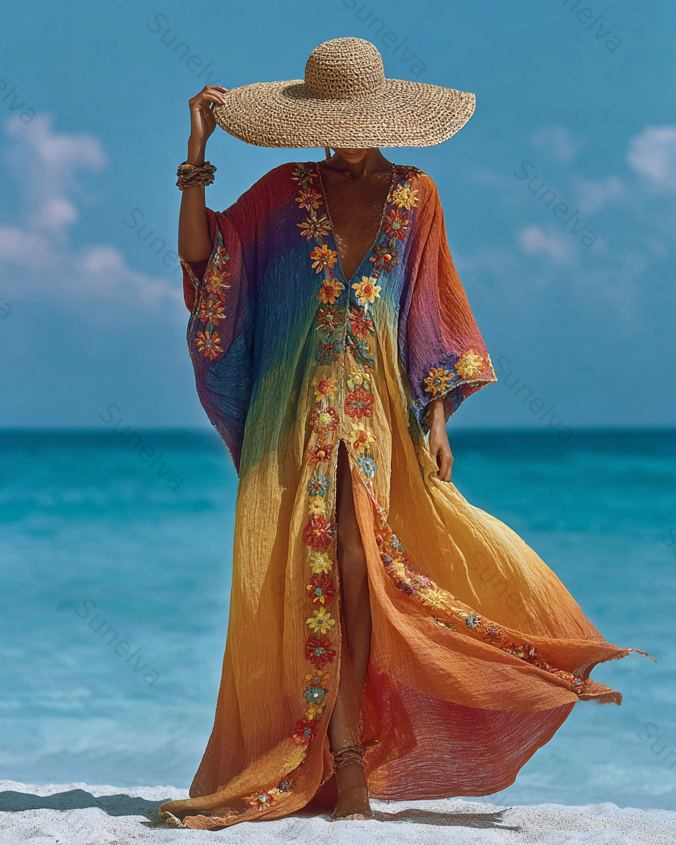 Seaside Vacation Bohemian Style Full-Length Kaftan Dress 6783