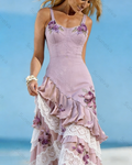 Women's Vacation Irregular Ruffle Flowers Embroidery Dress 9218