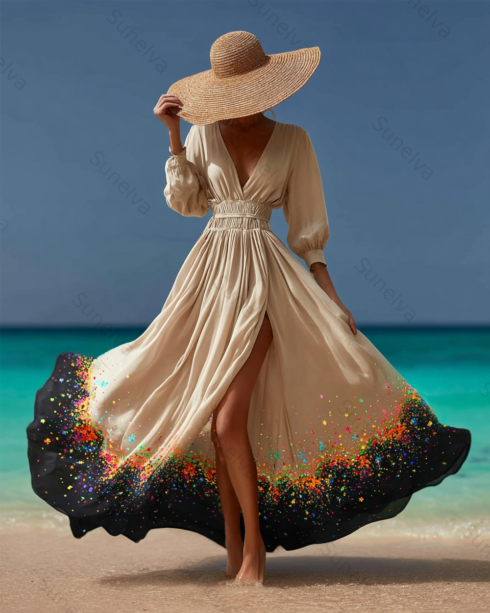Seaside Vacation Bohemian Style Full-Length Dress 5136