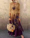 Women's Elegant Asymmetrical Ruffled Linen Floral Dress 5673