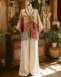 Women's Spring Retro Floral Embroidered Shirt & Pants Two-Piece Set  8630