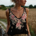 Bohemian Retro Pink Floral Pattern Women's Sleeveless Thin Shoulder Strap Vest 8990