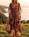 Women's Summer Elegant Floral Embroidery Gradient Chiffon Dress  2069