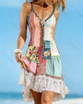 Women's Elegant Floral Embroidered Dress with Asymmetrical Ruffle Splicing 5863