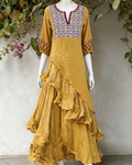 Women's Vacation Contrasting Color Irregular Ruffle Linen Dress 6758