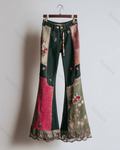 Spring/Summer Color Block Denim Linen Flared Pants3286