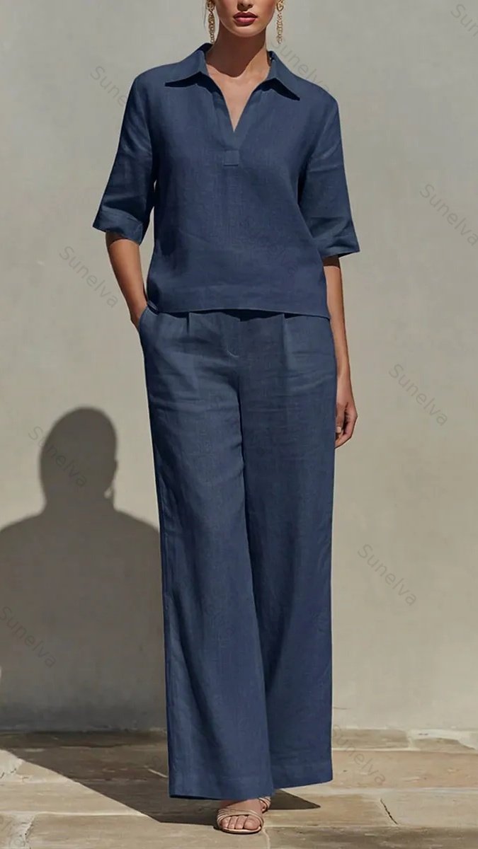 New Arrivals🔥Women's Solid Cotton Linen Two-Piece Set 66fd