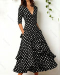 Women's elegant irregular ruffled linen patchwork dress 9820