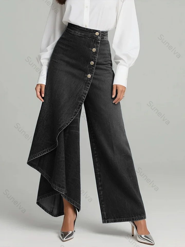 Women's High-waisted Relaxed Fit Wide-leg Jeans With A Stylish Design 5b65