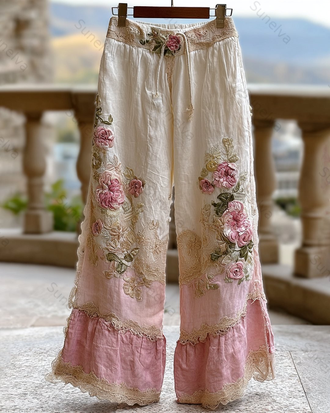 Women's Summer Floral Embroidered Color-Blocked Patchwork Pants 2025