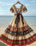 Women's Summer Vacation Fashionable and Elegant Ethnic Patchwork Dress  5228