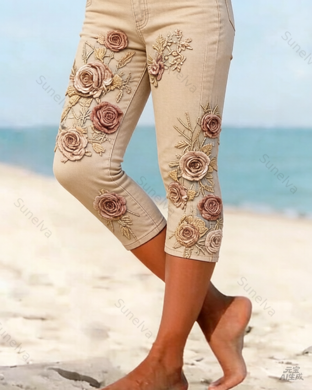 Women's Outdoor Fashion Floral Embroidered Leggings  9460