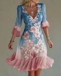Floral Embroidery Gradient Elegant Mini Dress 9410