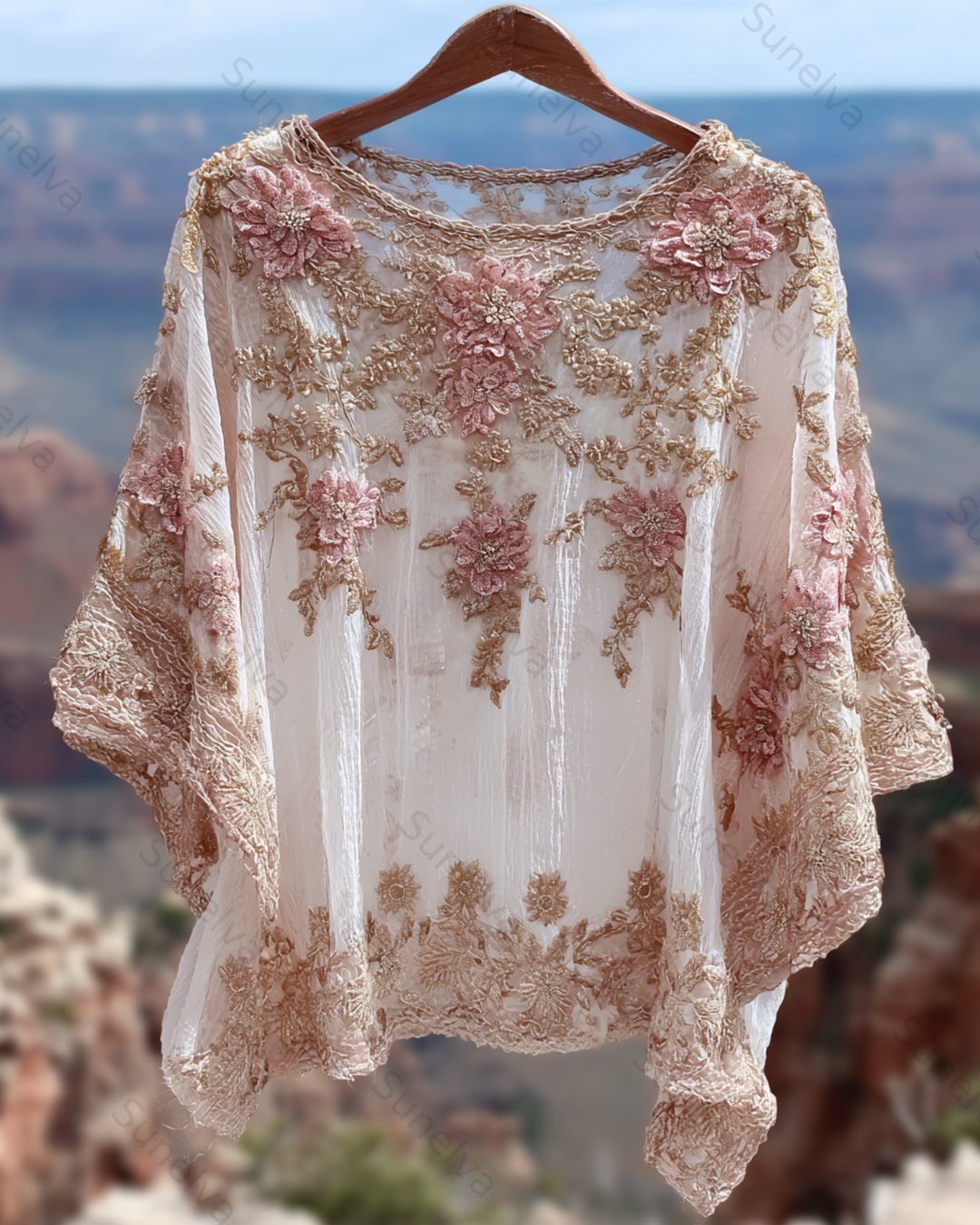 Women's Summer Floral Embroidered Color-Blocked Short-Sleeve Top 3261