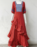 Women's Vacation Contrasting Color Irregular Ruffle Linen Dress 4741