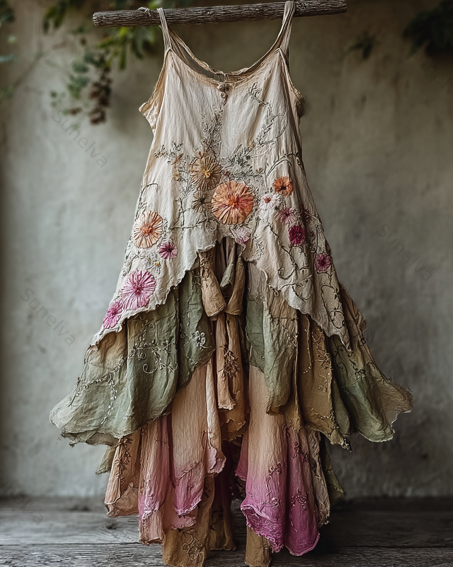 Vintage color-blocked floral maxi dress 5065