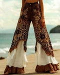 Summer vacation handmade floral embroidered denim patchwork linen pants 9890