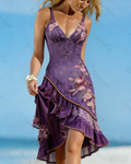 Women's Vacation Irregular Ruffle Flowers Embroidery Dress 1200